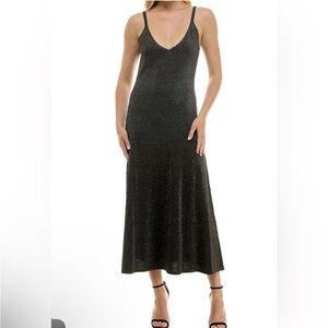 Taylor sequin shimmer black v neck tank top midi dress